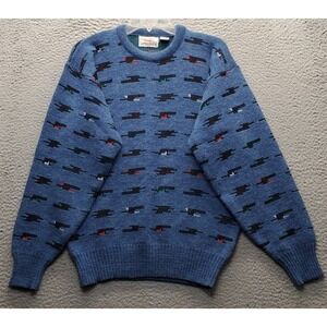 Vintage Voyager Sweater Mens Medium Multi Geometric 3D Knit Wool Blend Crewneck